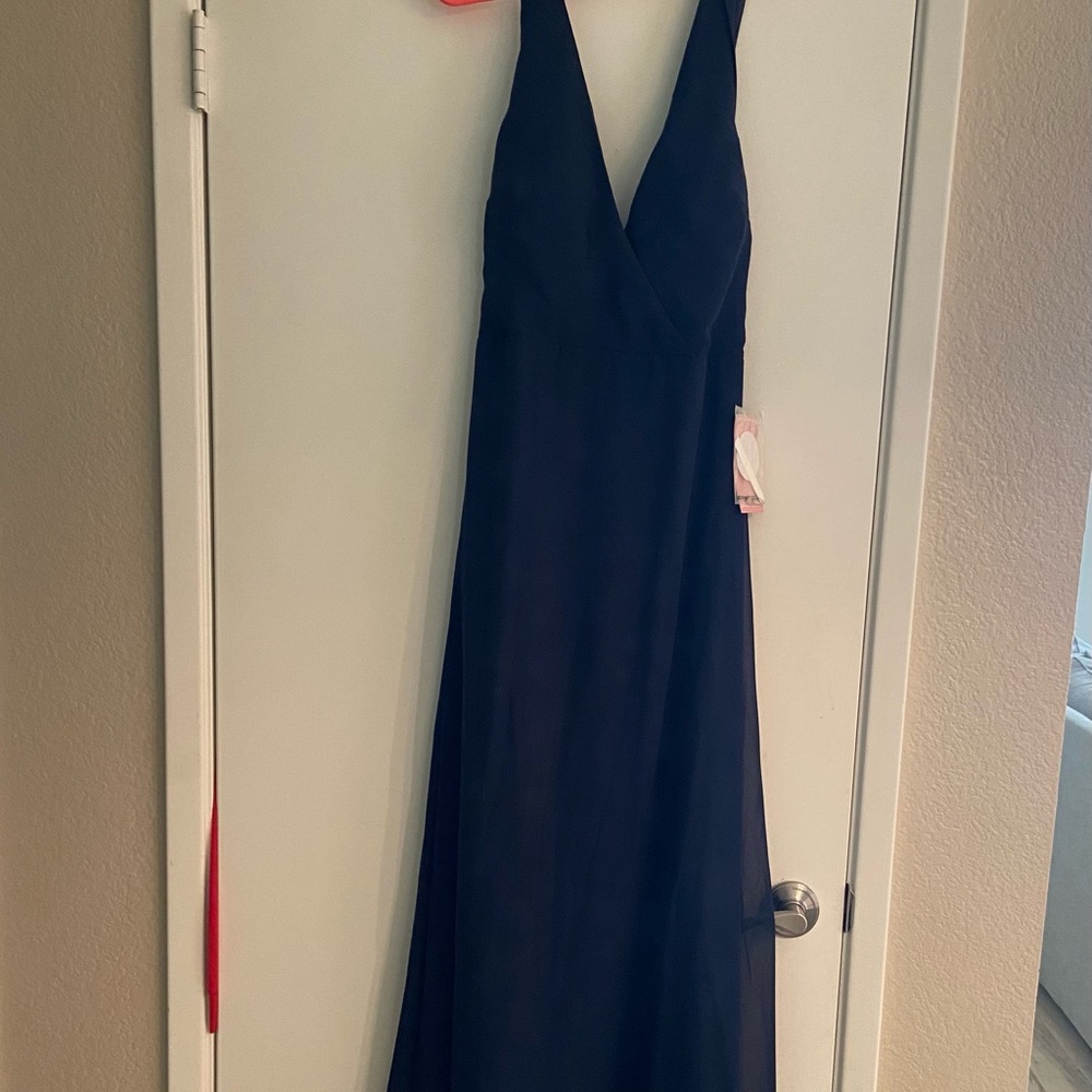 NBW Birds Grey Navy Blue Bridesmaid Dress